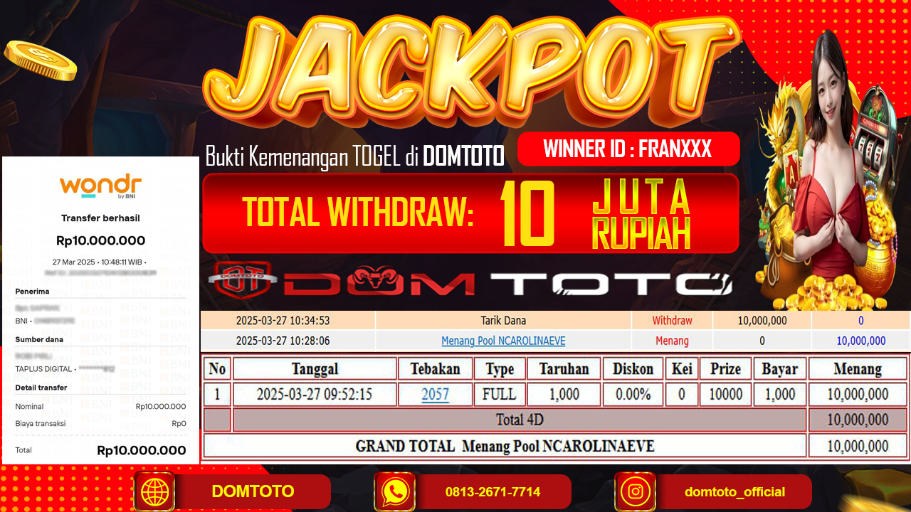 JACKPOT MENANG TOGEL POOL NCAROLINAEVE 27 MARET 2025
